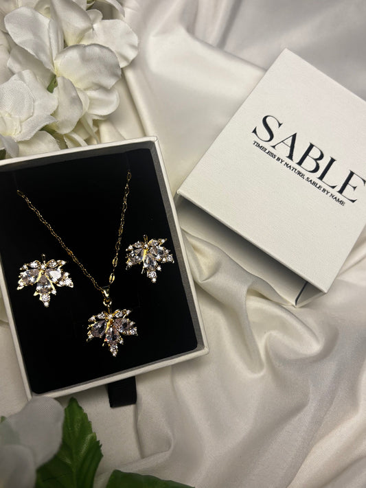 SABLE Leaf Earrings and Necklace Set